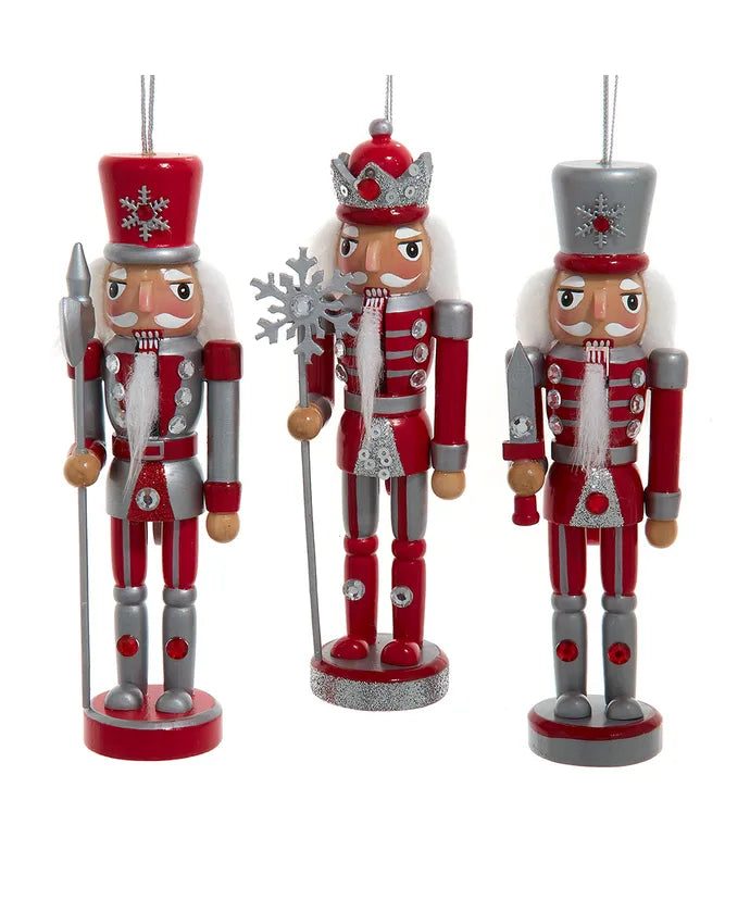 6" Red & Silver Nutcracker Ornaments, 3 Assorted