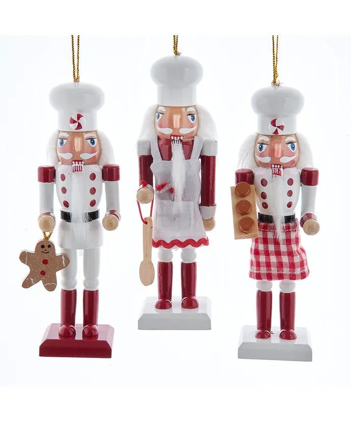 6" Wooden Chef Nutcracker Ornaments, 3 Assorted