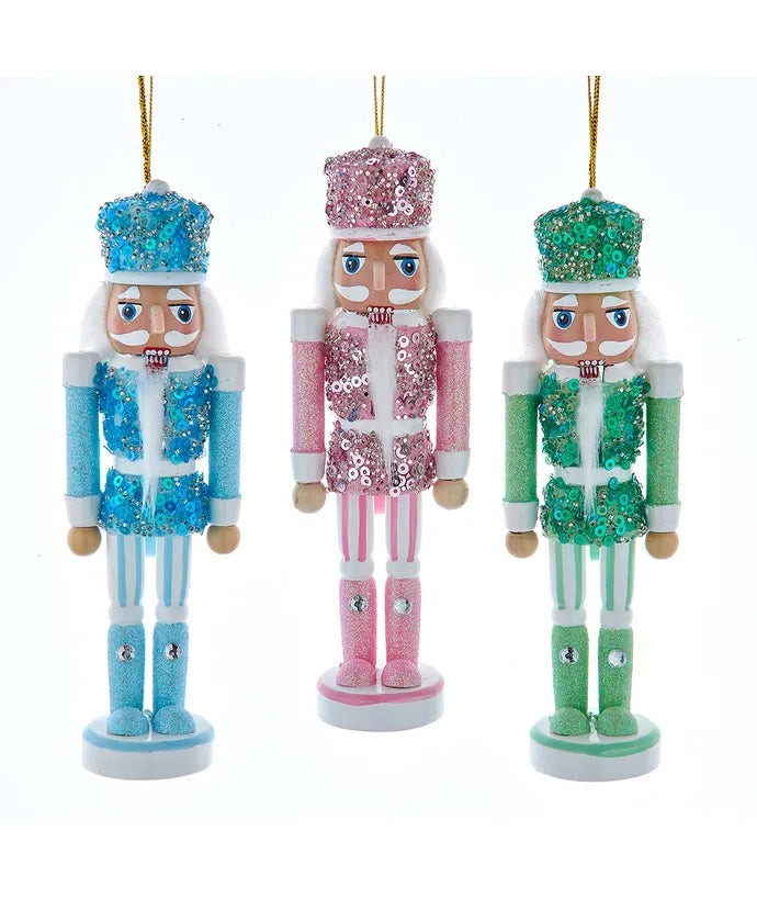 6" Wooden Pastel Beaded Nutcracker Ornaments