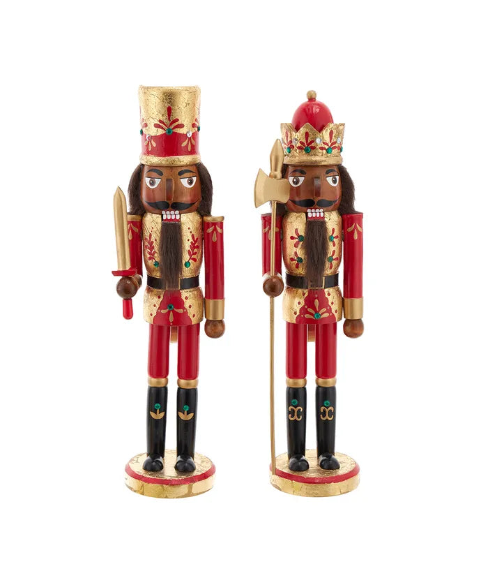 15" Wooden African American Red & Gold Leaf Nutcrackers, 2 Assorted