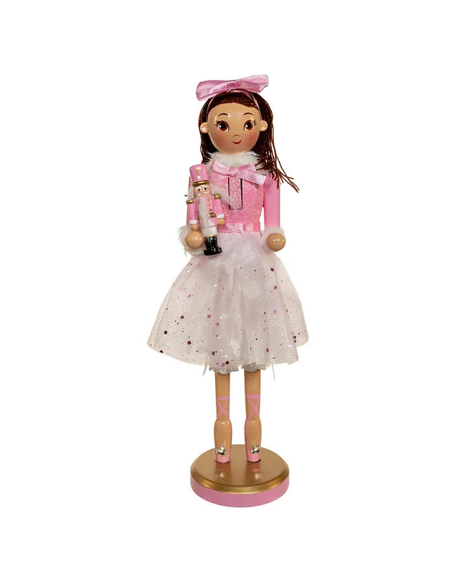 12" Pink Clara With Brunette Hair Ballerina Nutcracker