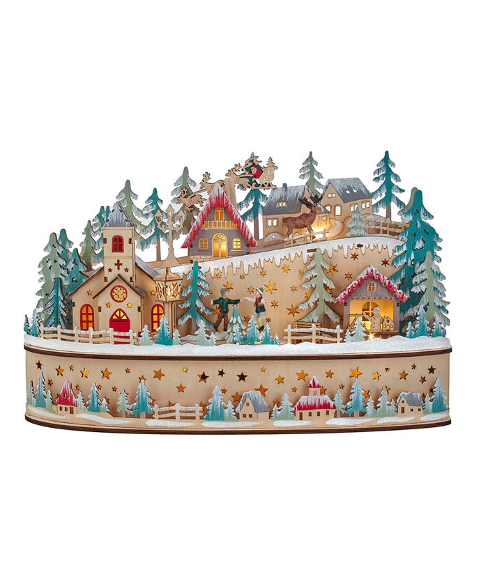 Battery Operated Light-Up Small Christmas Village With Santa