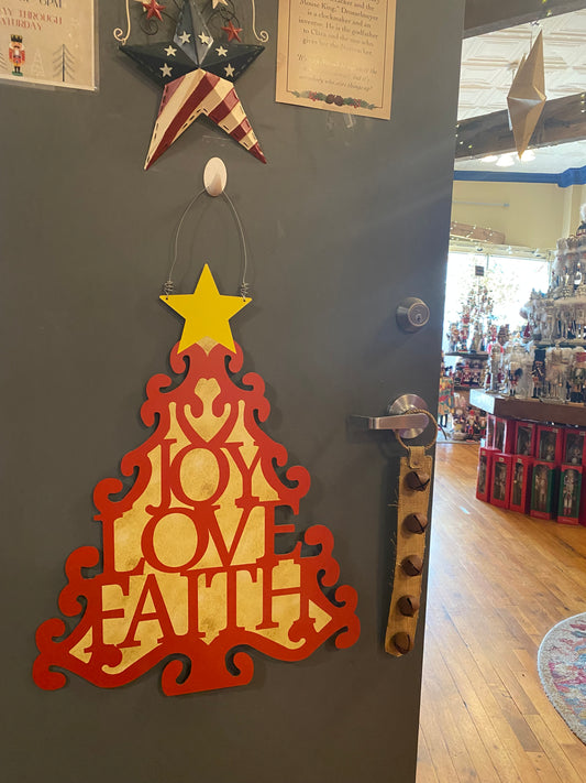 Outdoor metal art - Joy, Love, & Faith Tree
