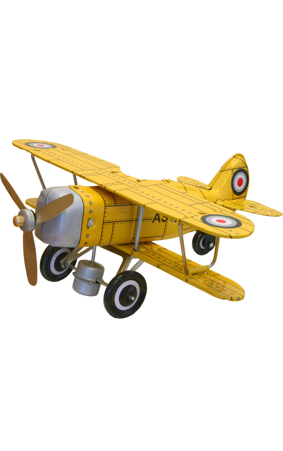 Yellow "Curtis" biplane - Collectible Tin Toy