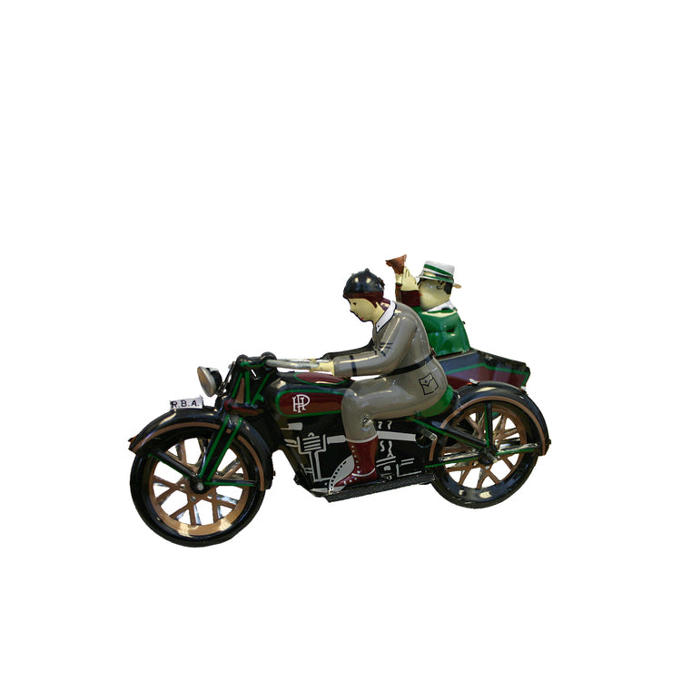 Tin Motorcycle Sidecar Collectible Wind Up Toy