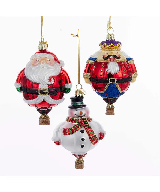 Hot Air Balloon Glass Ornaments, 3 Assorted