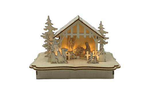 Light Up Wood Cut Nativity