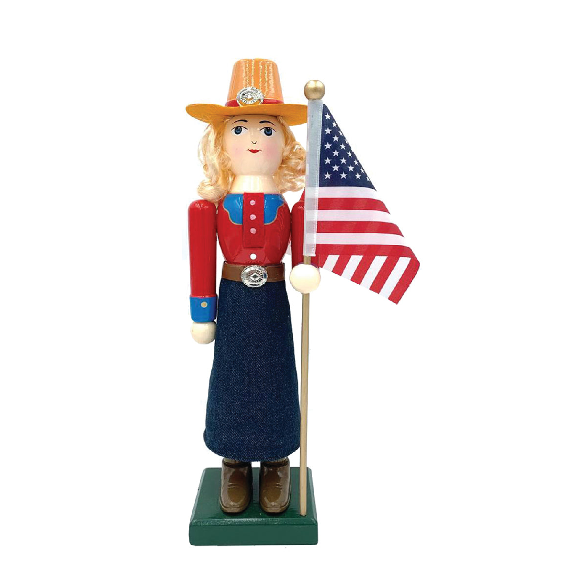 14″ Cowgirl and Flag Nutcracker