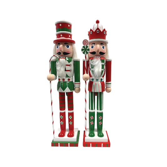 14″ Red & Green Peppermint Nutcrackers, 2 Assorted