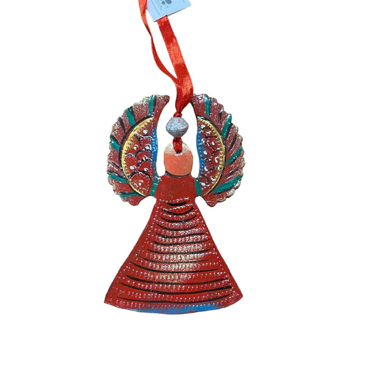 Painted Steel Angel Ornament--Red