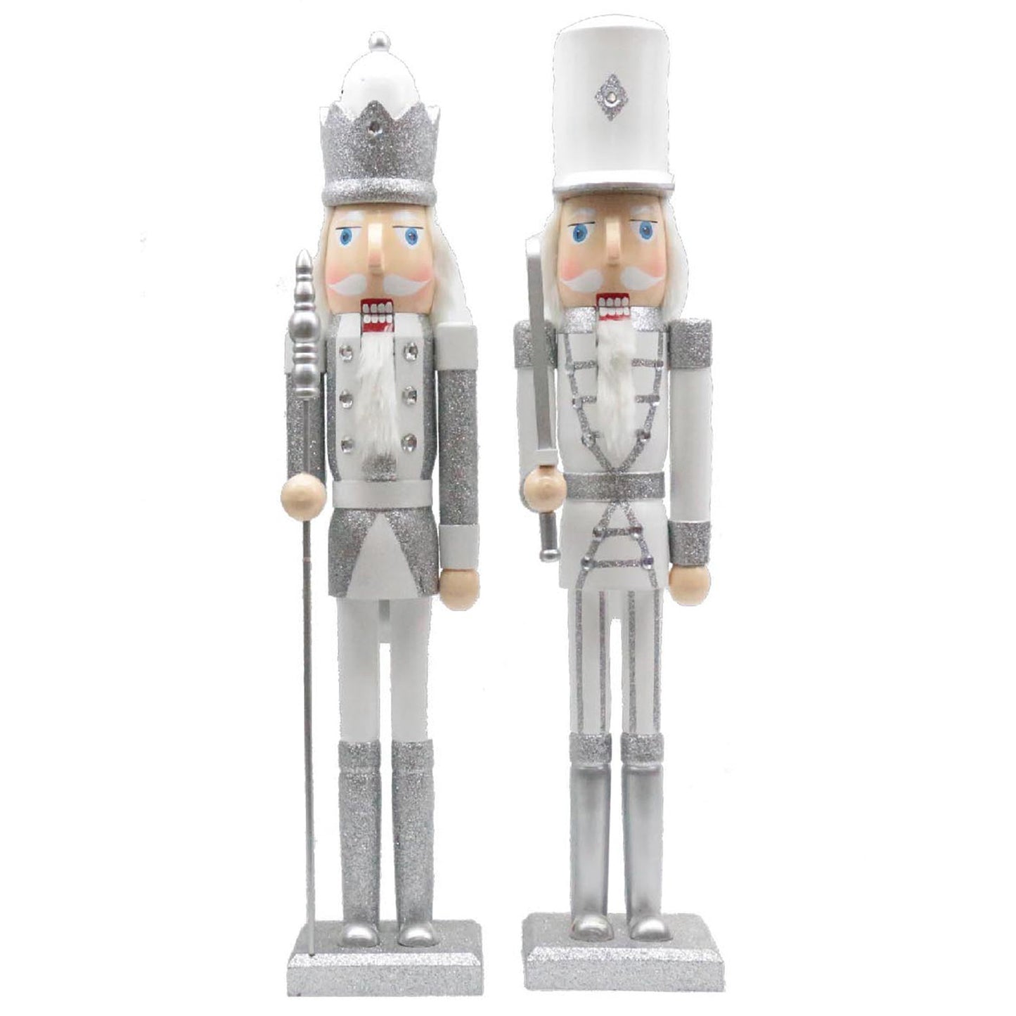 24″ White and Silver Nutcrackers, 2 Assorted